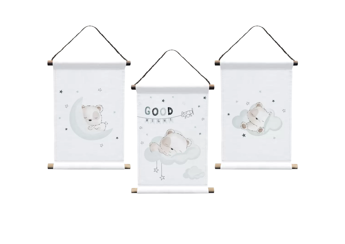 Wandbild 3er Set „Gute Nacht, kleiner Bär“