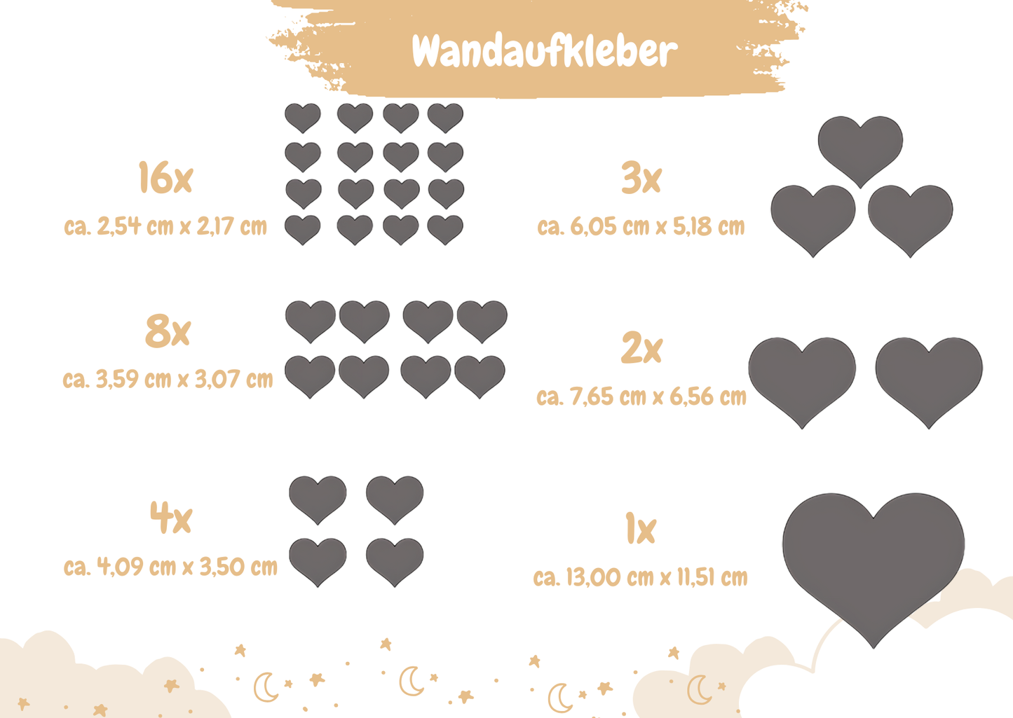 Wandaufkleber Dark Night Herzen