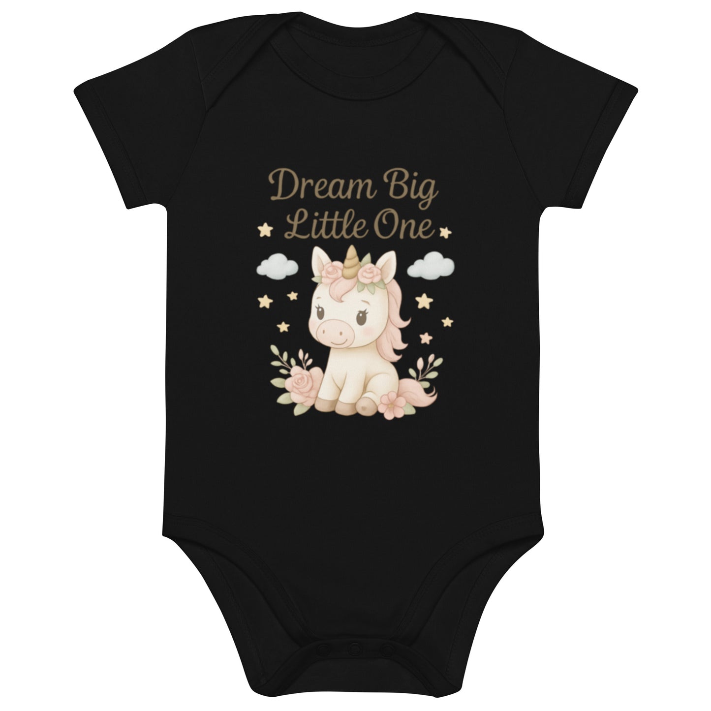 Babystrampler Bio-Baumwolle - süßes Einhorn ,,Dream Big Little One''