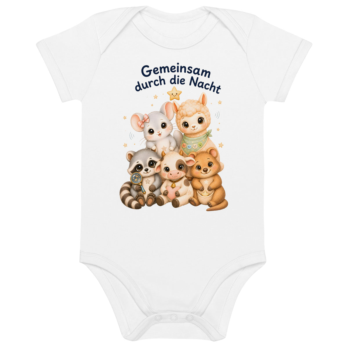 Detailansicht von Nelo, Feyni, Henry, Raxi, Muki und Fred auf dem Babybody