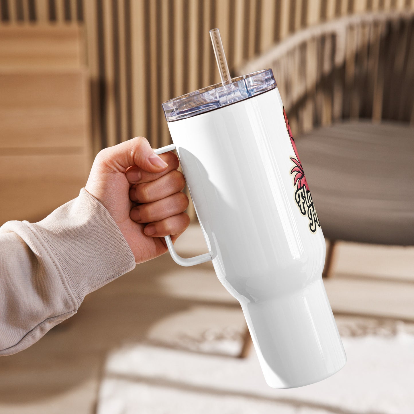 Thermobecher mit Griff - Flamingo Mama