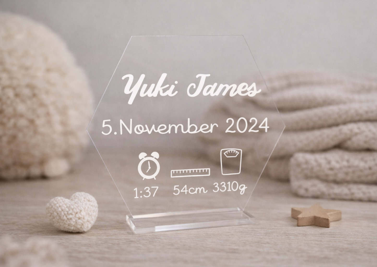 Acrylschild mit Geburtsdaten