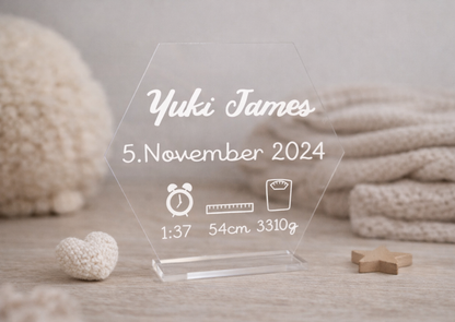Acrylschild mit Geburtsdaten