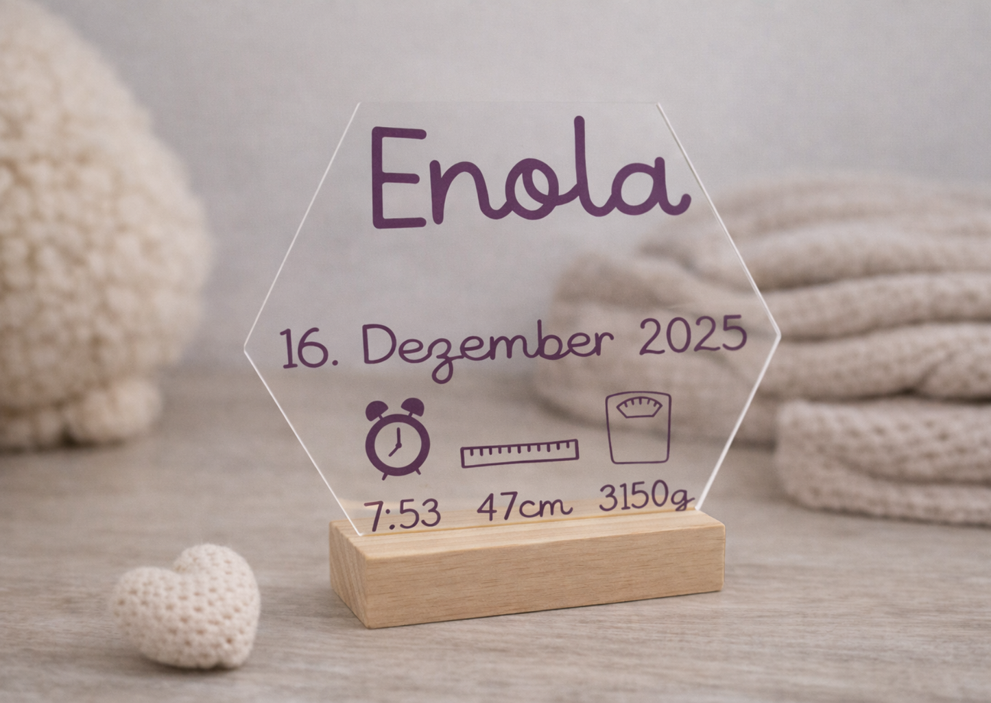 Acrylschild mit Geburtsdaten