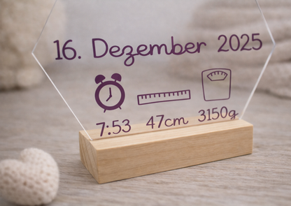 Acrylschild mit Geburtsdaten