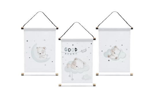 Wandbild 3er Set „Gute Nacht, kleiner Bär“