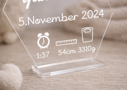 Acrylschild mit Geburtsdaten