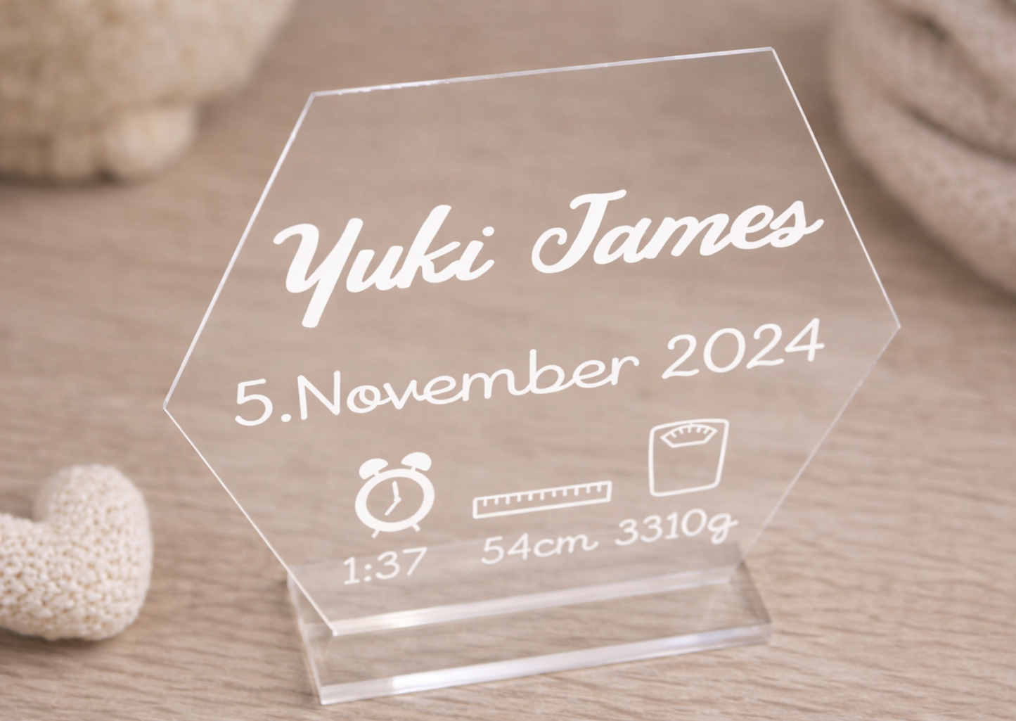 Acrylschild mit Geburtsdaten