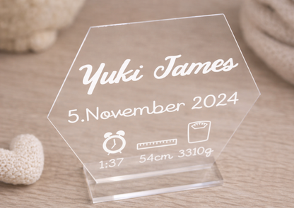 Acrylschild mit Geburtsdaten