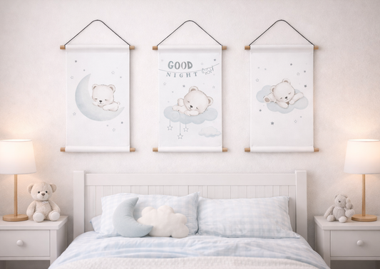 Wandbild 3er Set „Gute Nacht, kleiner Bär“