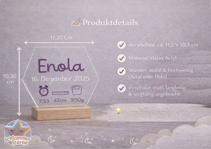 Acrylschild mit Geburtsdaten