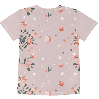 Kinder Allover Oster T-Shirt „Frühlingsgarten“ – Blumen & Ostereier Shirt für Kinder
