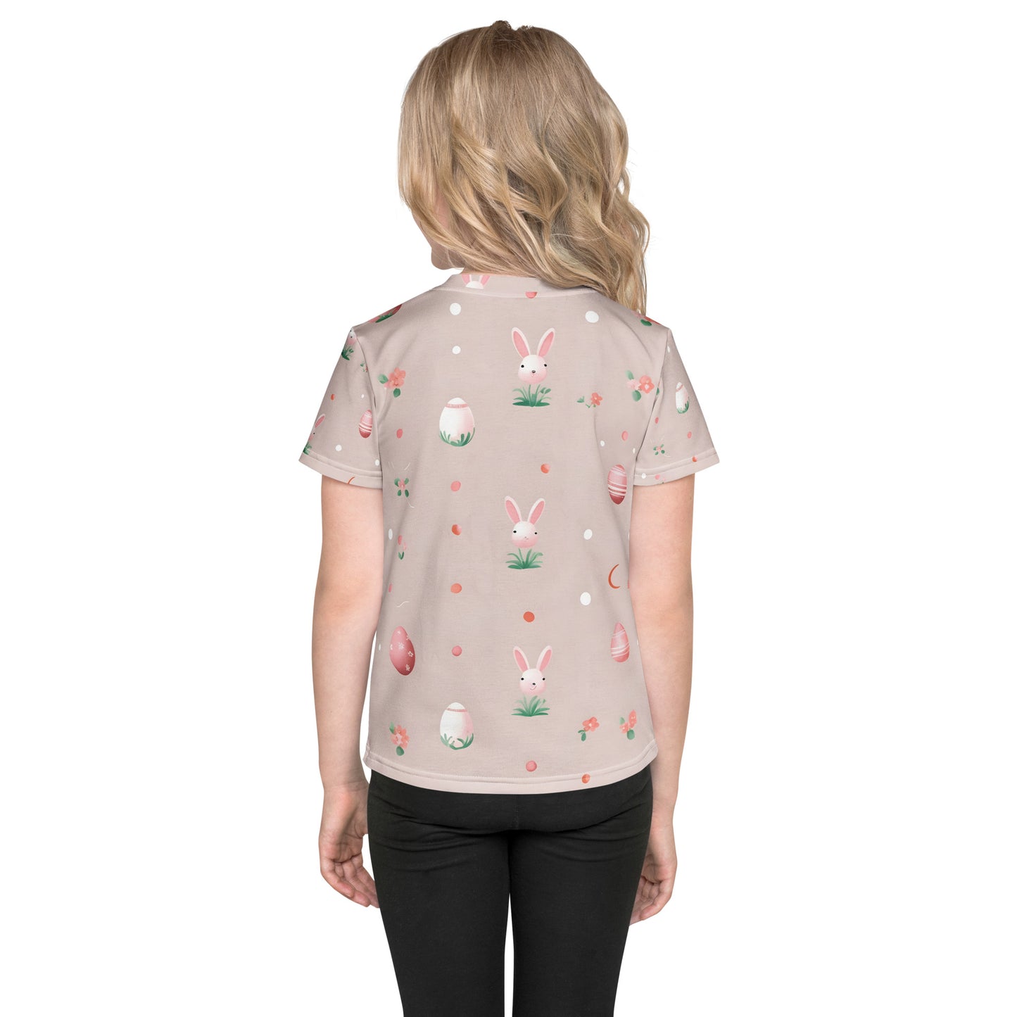 Kinder Allover Oster T-Shirt „Blütenhase“ – Süßes Oster Shirt für Kinder