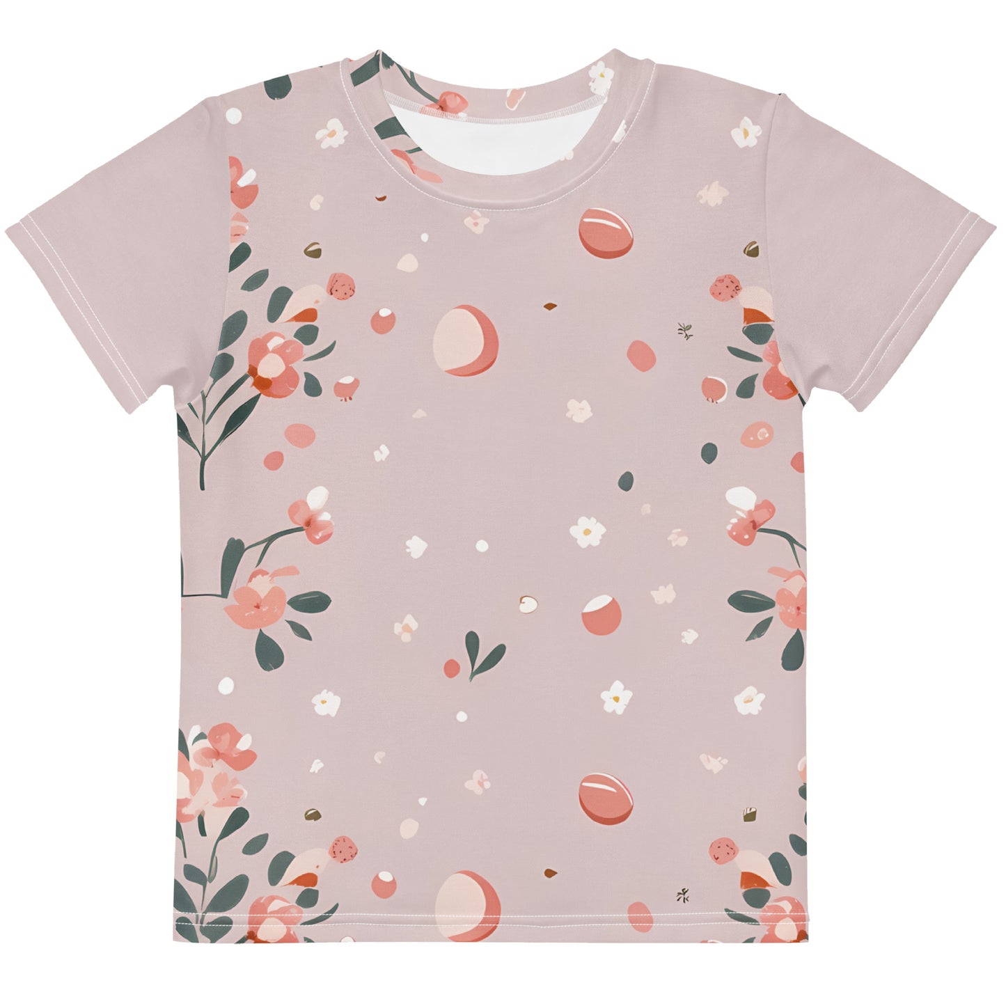 Kinder Allover Oster T-Shirt „Frühlingsgarten“ – Blumen & Ostereier Shirt für Kinder