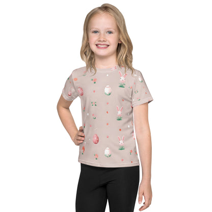 Kinder Allover Oster T-Shirt „Blütenhase“ – Süßes Oster Shirt für Kinder