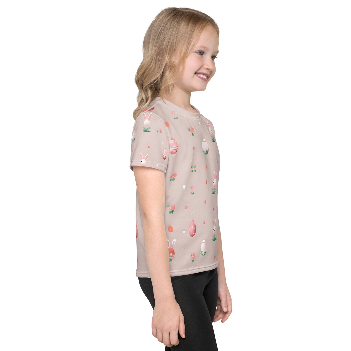 Kinder Allover Oster T-Shirt „Blütenhase“ – Süßes Oster Shirt für Kinder