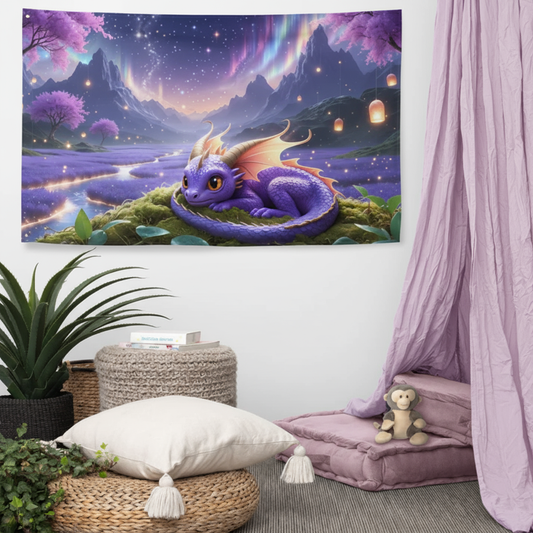 Wandteppich für Kinder - lila Drache