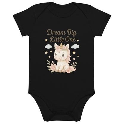 Babystrampler Bio-Baumwolle - süßes Einhorn ,,Dream Big Little One''