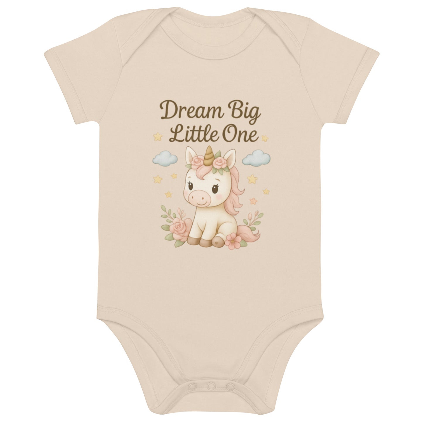 Babystrampler Bio-Baumwolle - süßes Einhorn ,,Dream Big Little One''
