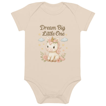 Babystrampler Bio-Baumwolle - süßes Einhorn ,,Dream Big Little One''