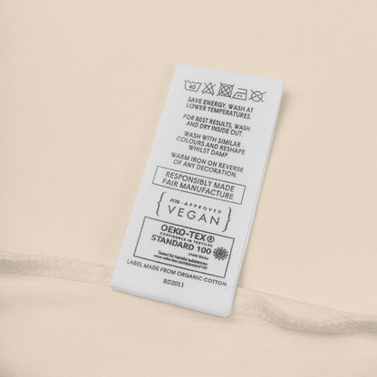 Material- und Zertifizierungsetikett des Babybugz Bio-Babybodys