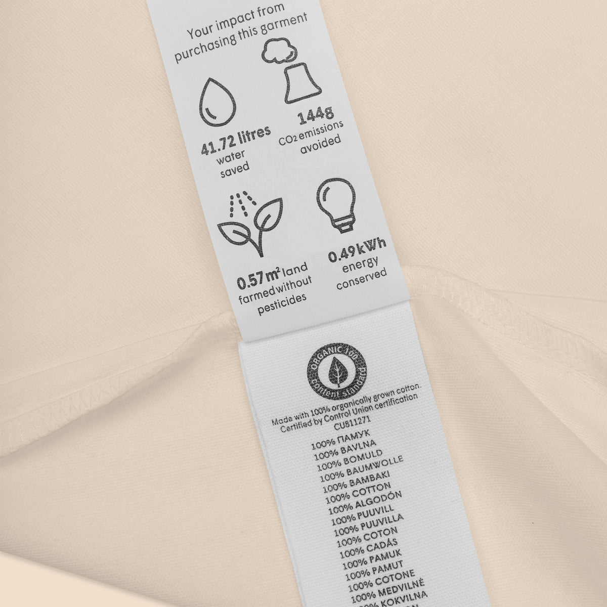 Produktetikett des Bio-Babybodys mit Materialinformationen