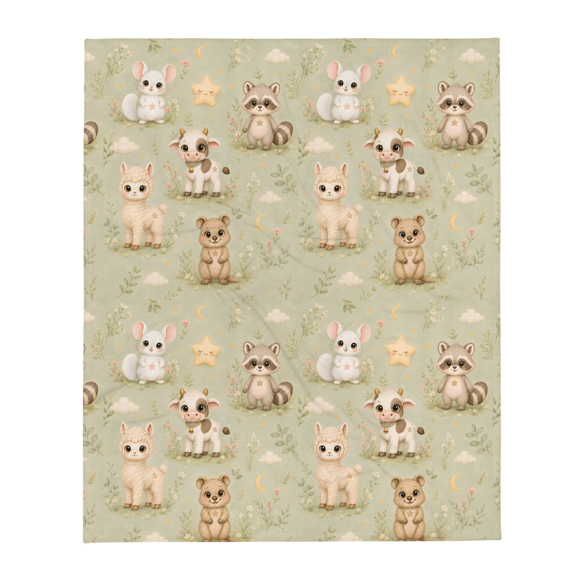 Schlummerfreunde-Kuscheldecke „Traumgarten“ – Salbeigrünes Blumenmuster